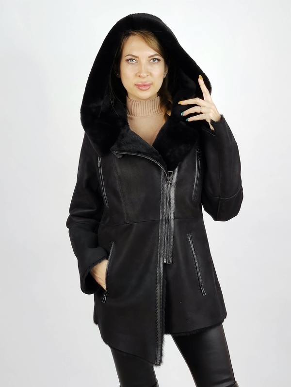Куртка из овчины. Модель  3719. Цвет черный. — фото товара